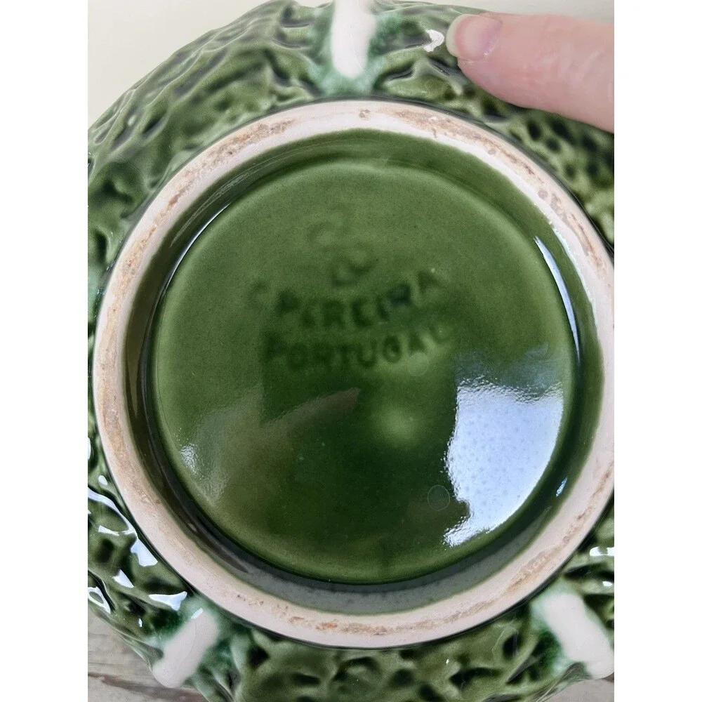 Vintage Majolica Portugal Cabbage Green Lidded Tureen 10.5” x 8” READ